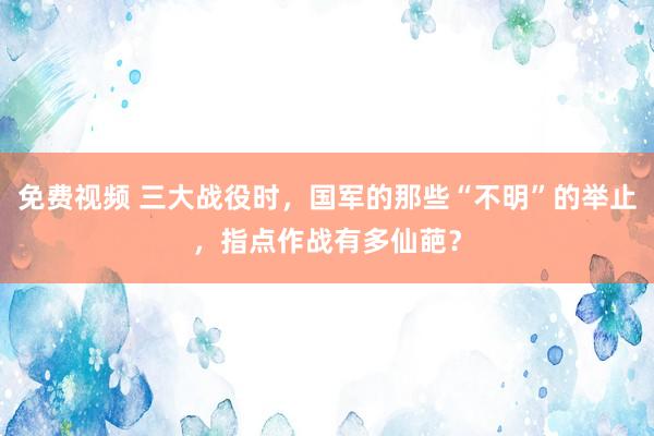 免费视频 三大战役时,国军的那些“不明”的举止,指点作战有多仙葩?
