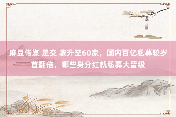 麻豆传媒 足交 骤升至60家,国内百亿私募较岁首翻倍,哪些身分红就私募大晋级