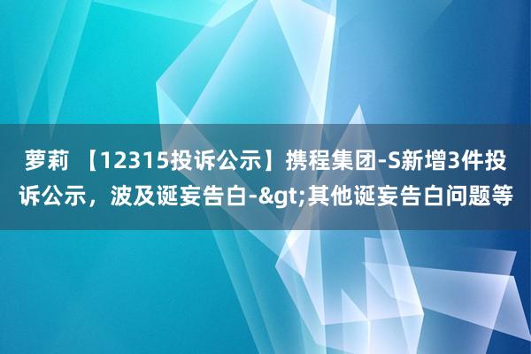 萝莉 【12315投诉公示】携程集团-S新增3件投诉公示,波及诞妄告白->其他诞妄告白问题等