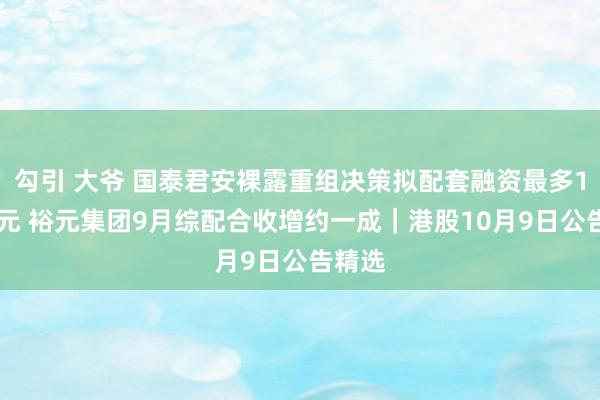 勾引 大爷 国泰君安裸露重组决策拟配套融资最多100亿元 裕元集团9月综配合收增约一成|港股10月9日公告精选