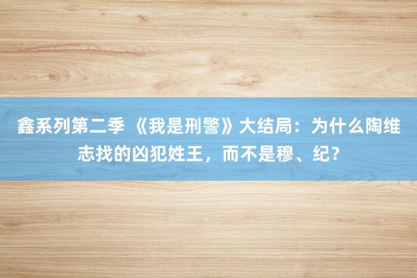 鑫系列第二季 《我是刑警》大结局:为什么陶维志找的凶犯姓王,而不是穆、纪?