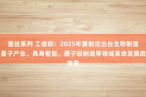 蕾丝系列 工信部:2025年要制定出台生物制造、量子产业、具身智能、原子级制造等领域革命发展政策