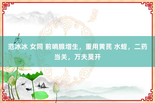 范冰冰 女同 前哨腺增生,重用黄芪 水蛭,二药当关,万夫莫开