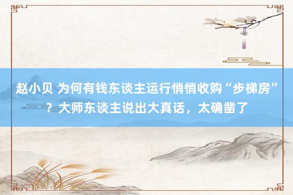 赵小贝 为何有钱东谈主运行悄悄收购“步梯房”?大师东谈主说出大真话,太确凿了