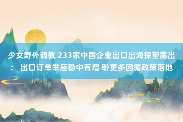 少女野外调教 233家中国企业出口出海探望露出： 出口订单举座稳中有增 盼更多因循政策落地