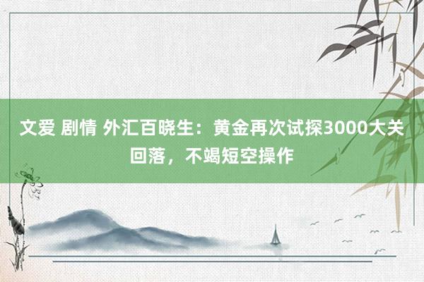 文爱 剧情 外汇百晓生:黄金再次试探3000大关回落,不竭短空操作