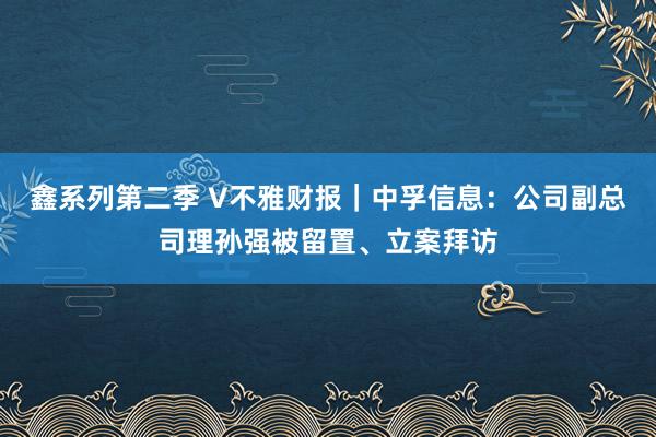 鑫系列第二季 V不雅财报|中孚信息:公司副总司理孙强被留置、立案拜访