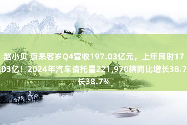 赵小贝 蔚来客岁Q4营收197.03亿元,上年同时171.03亿!2024年汽车请托量221,970辆同比增长38.7%